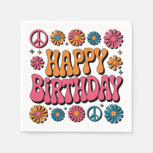 Serviette En Papier Carte de vœux rétro années 70 Joyeux Anniversaire