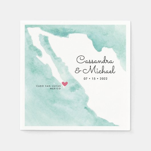 Serviette En Papier Carte d'eau du Mexique | Cabo | Mariage de destina (Devant)
