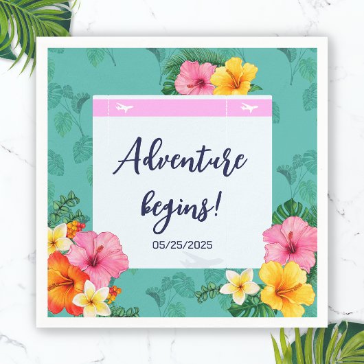 Serviette En Papier Carte d'embarquement tropical Mariage de destinati