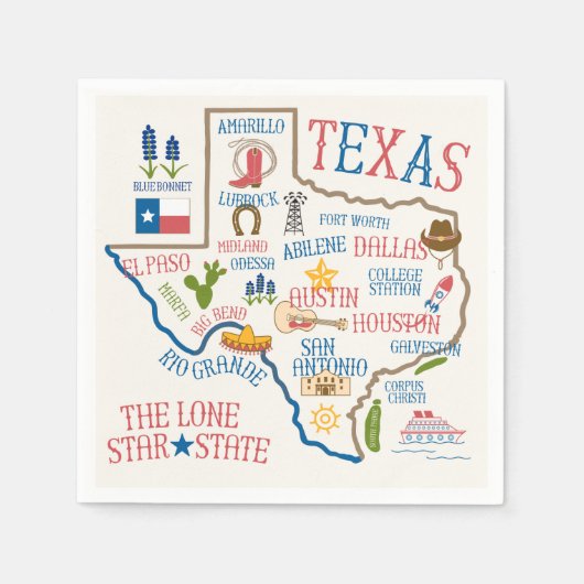 Serviette En Papier Carte des sites du Texas (Devant)