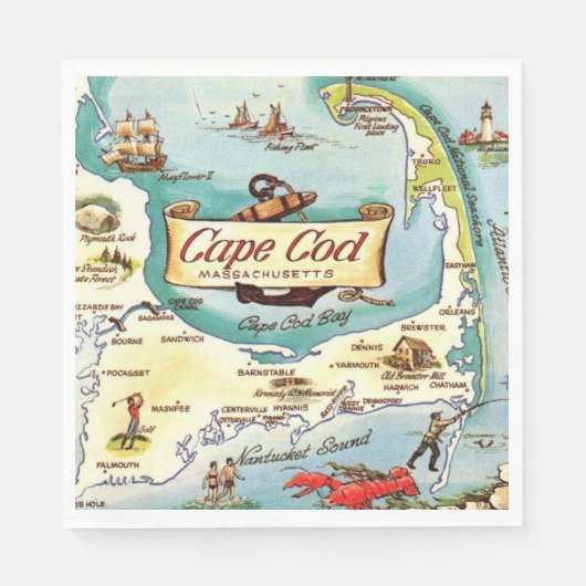 Serviette En Papier Carte du Cap Cod MA (Devant)