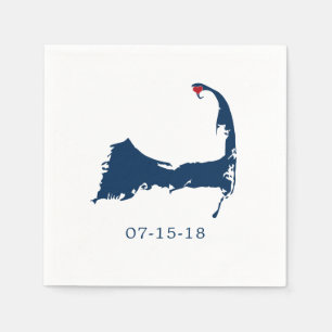 Serviette En Papier Carte du Cap de Provincetown Coeur bleu et rouge