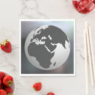 Serviette En Papier Carte du globe terrestre gris et blanc