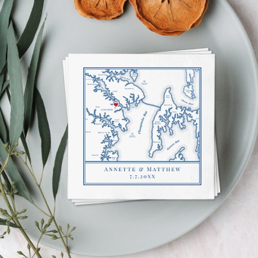 Serviette En Papier Carte du Maryland d'Annapolis Mariage élégant