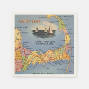 Serviette En Papier Carte du Massachusetts Old Cape Cod