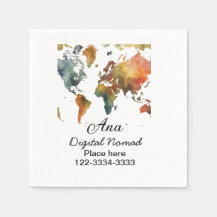 Serviette En Papier Carte du monde ajouter votre nom texte lieu ville