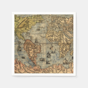 Serviette En Papier Carte du monde antique de Forlani 1565 Cartographi