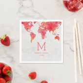 Serviette En Papier Carte du monde aquarelle Destination Mariage Monog (En situation)