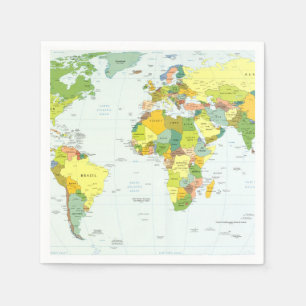 Serviette En Papier Carte du monde Atlas Poster Politique : Décoration