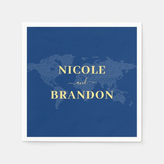 Serviette En Papier Carte du monde bleu Destination Mariage (Devant)