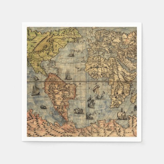 Serviette En Papier Carte du monde Forlani Antiquev 1565 Renaissance (Devant)