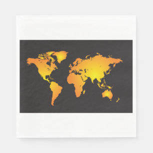 Serviette En Papier Carte du monde lumineuse en orange et jaune