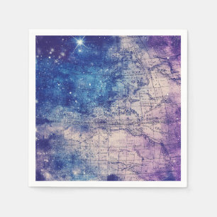 Serviette En Papier Carte du monde vintage violet céleste (14)