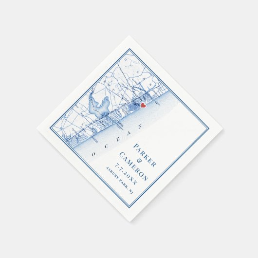 Serviette En Papier Carte du NJ d'Asbury Park Elégant Mariage bleu mar (Coin)