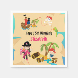 Serviette En Papier Carte du trésor mignonne Fille rose Pirate fête d'