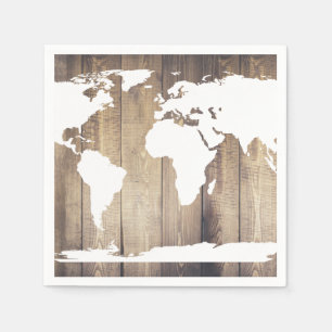 Serviette En Papier Carte en bois blanche et rustique du monde