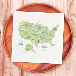 Serviette En Papier Carte illustrée des États-Unis d'Amérique