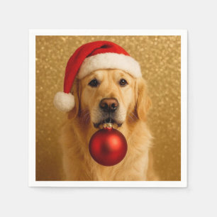 Serviette En Papier Carte Joyeux Noël Golden Retriever.