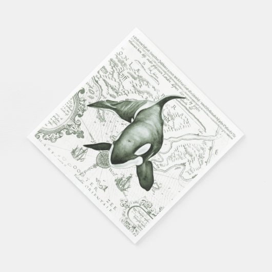 Serviette En Papier Carte Orca verte (Coin)