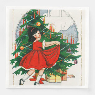 Serviette En Papier Carte postale de Noël rétro, enfant et sapin de No