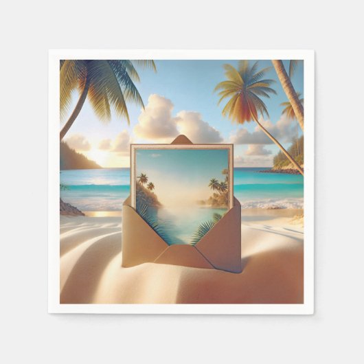 Serviette En Papier Carte Postale Tropical Island En Enveloppe (Devant)