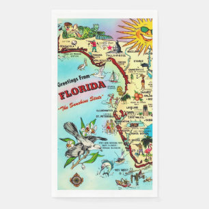 Serviette En Papier Carte Rétro Colorée de Floride 