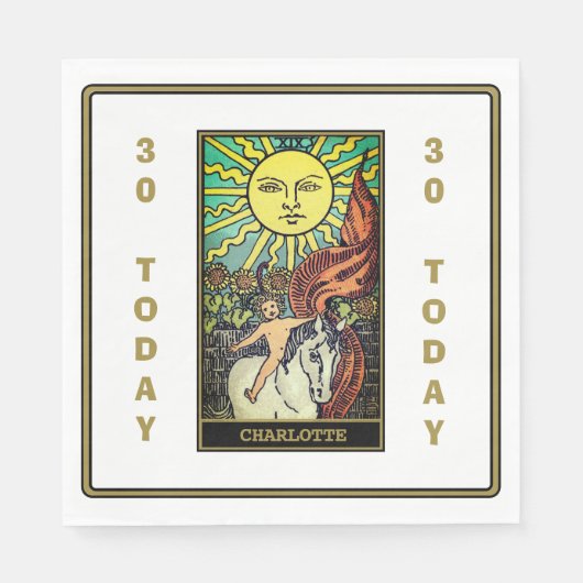 Serviette En Papier Carte Sun Tarot Anniversaire Nom blanc (Devant)