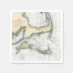 Serviette En Papier Carte Vintage Cape Cod, vignoble de Nantucket Mart