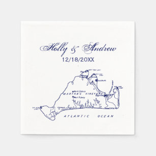 Serviette En Papier Carte vintage de Martha's Vineyard #1 Bleu marine
