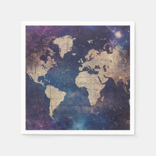 Serviette En Papier Carte vintage du monde céleste pourpre (11)
