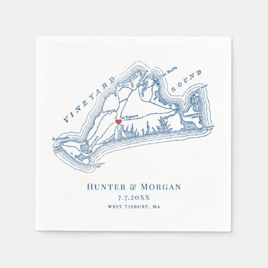 Serviette En Papier Carte West Tisbury Élégant Mariage bleu marine (Devant)