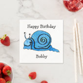 Serviette En Papier Cartoon bleu amusant Anniversaire Souriant Escargo (En situation)