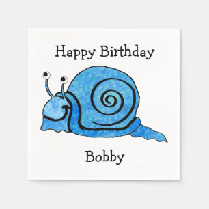 Serviette En Papier Cartoon bleu amusant Anniversaire Souriant Escargo