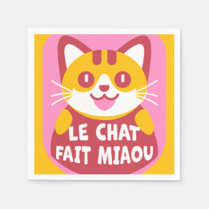 Serviette En Papier Cartoon de chat Tabby Orange dit Meow en français