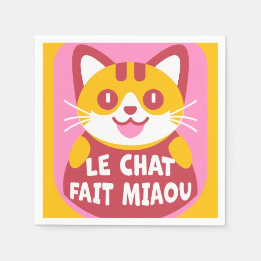 Serviette En Papier Cartoon de chat Tabby Orange dit Meow en français (Devant)