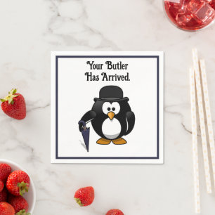 Serviette En Papier Cartoon de pingouin à boutons doux et classe avec