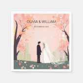 Serviette En Papier Cartoon en couple minimal avec fleurs (Devant)