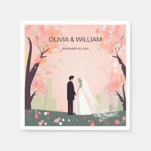 Serviette En Papier Cartoon en couple minimal avec fleurs (Devant)