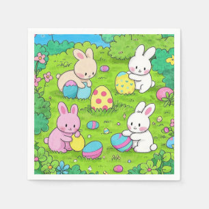 Serviette En Papier Cartoon lapins de Pâques et oeufs colorés