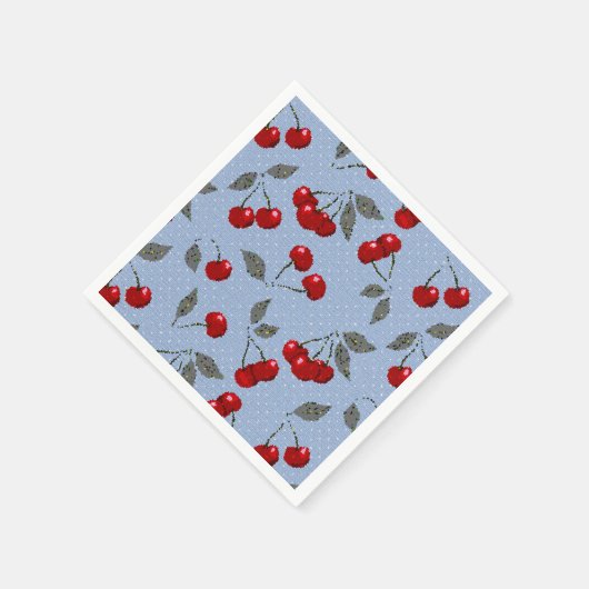 Serviette En Papier Cartoon mignon rouge cerise baies vert feuille ble (Coin)