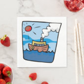 Serviette En Papier Cartoon Steamship sur Ocean Waves Art nautique (En situation)