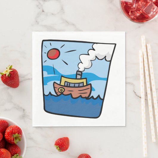 Serviette En Papier Cartoon Steamship sur Ocean Waves Art nautique (En situation)