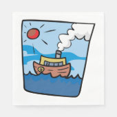 Serviette En Papier Cartoon Steamship sur Ocean Waves Art nautique (Devant)