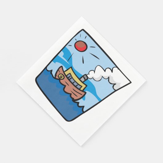 Serviette En Papier Cartoon Steamship sur Ocean Waves Art nautique (Coin)