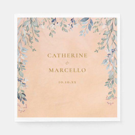 Serviette En Papier Cascade de fleurs vertes Mariage rustique (Devant)