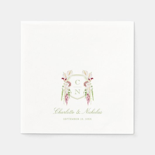 Serviette En Papier Cascading Floral Monogram Crest Wedding (Devant)