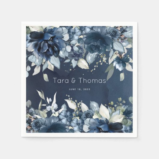 Serviette En Papier Cascady Peonies Mariage Marine Cocktail Napkins (Devant)