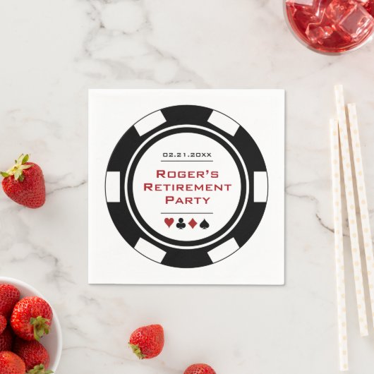 Serviette En Papier Casino Black White Poker Chip Retraite Party (En situation)