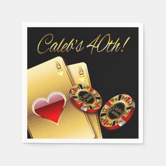 Serviette En Papier Casino Style 40th Party DEMANDER DES NOMS EN CHIPS (Devant)