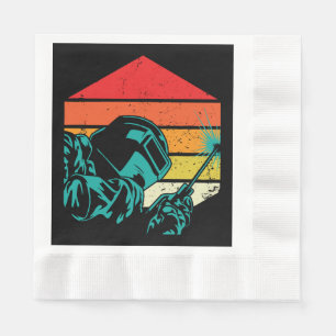 Serviette En Papier Casque de soudage Vintage rétro Silhouette Soudeur